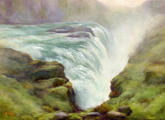 Painting of Gullfoss waterfall in Iceland inspired by message of releasing worries and transformation