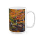 Moxie Maples 15 oz mug featuring colorful New England fall trees reflected in water