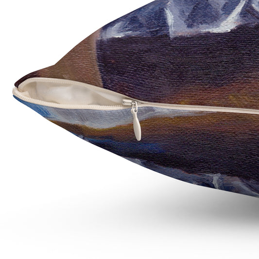 Close-up of The Afternoon Nap throw pillow showing the concealed zipper on the removable cover.
